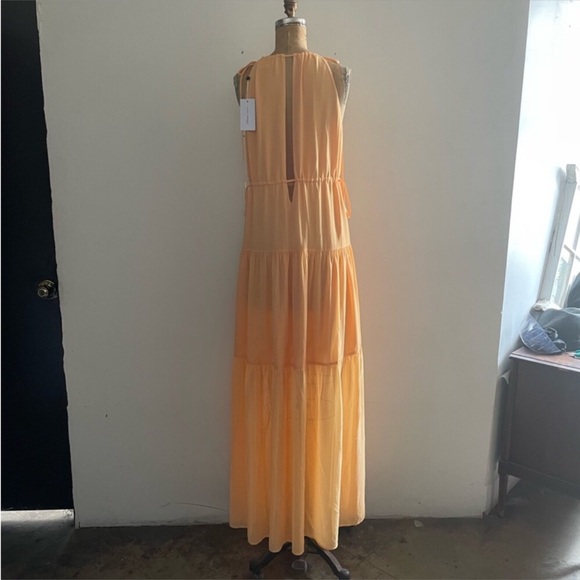 Lovers+Friends] Deep slits Drawstring neck line&waist Crepe Maxi Dress Tangerine - Picture 12 of 16